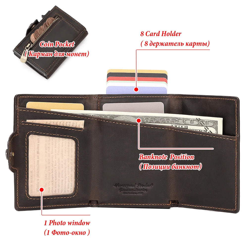 Smart Pop Up RFID Card Wallet - Genuine Leather Slim Card Case with Coin Purse
