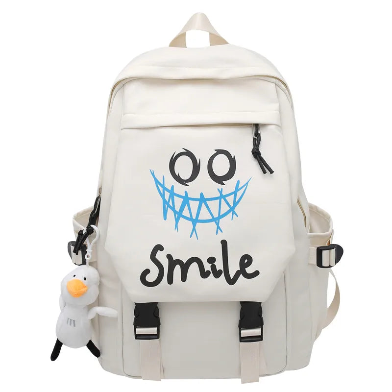 Pocket Front Preppy Style Nylon Backpack - Kawaii Large Capacity School Bag