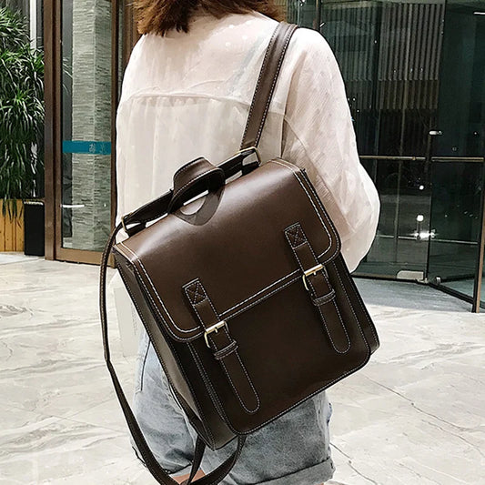Vintage PU Leather Backpack - Fashion School Bag for Women and Girls
