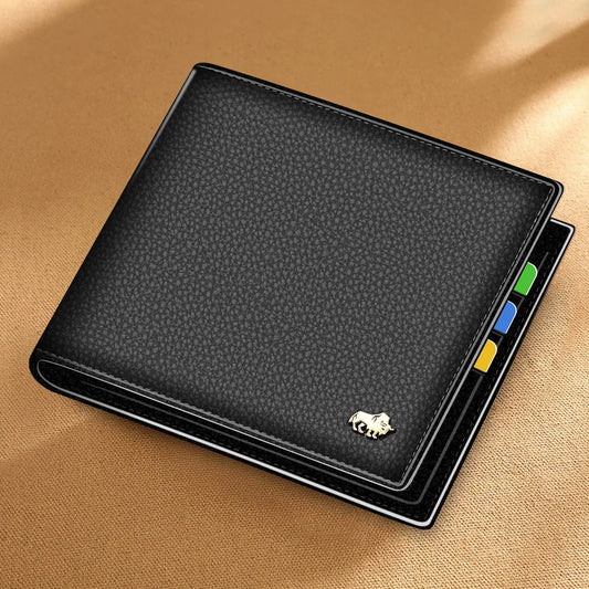 100% Cow Leather RFID Bifold Wallet - Small Credit Card Holder Purse