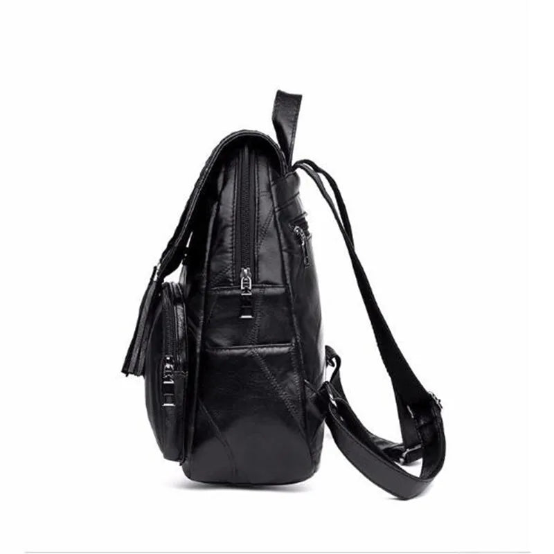 2024 Women's PU Leather Backpack - Classic Black Waterproof Travel Multi-Function School Bag