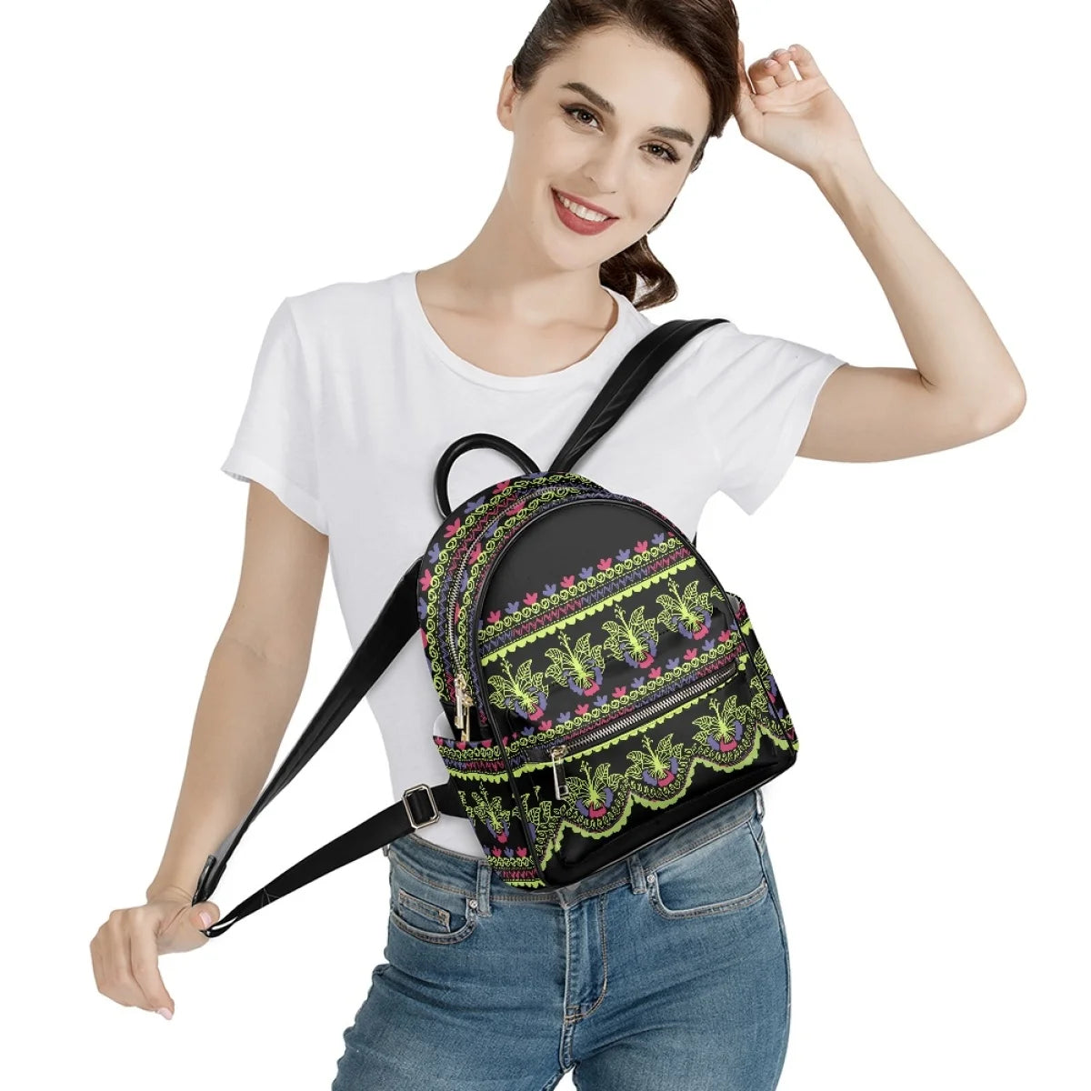 Fashion Floral Print PU Leather Backpack - Stylish Bag for Women and Teenage Girls