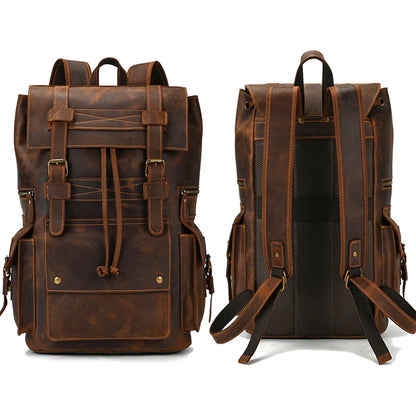 Genuine Leather 17 Inch Laptop Travel Backpack - Large Daypack for Men