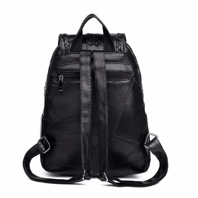 2024 Women's PU Leather Backpack - Classic Black Waterproof Travel Multi-Function School Bag