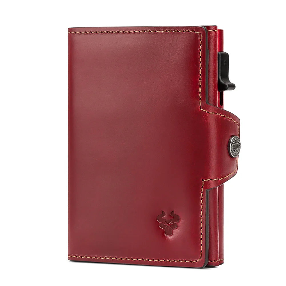 Smart Pop Up RFID Card Wallet - Genuine Leather Slim Card Case with Coin Purse