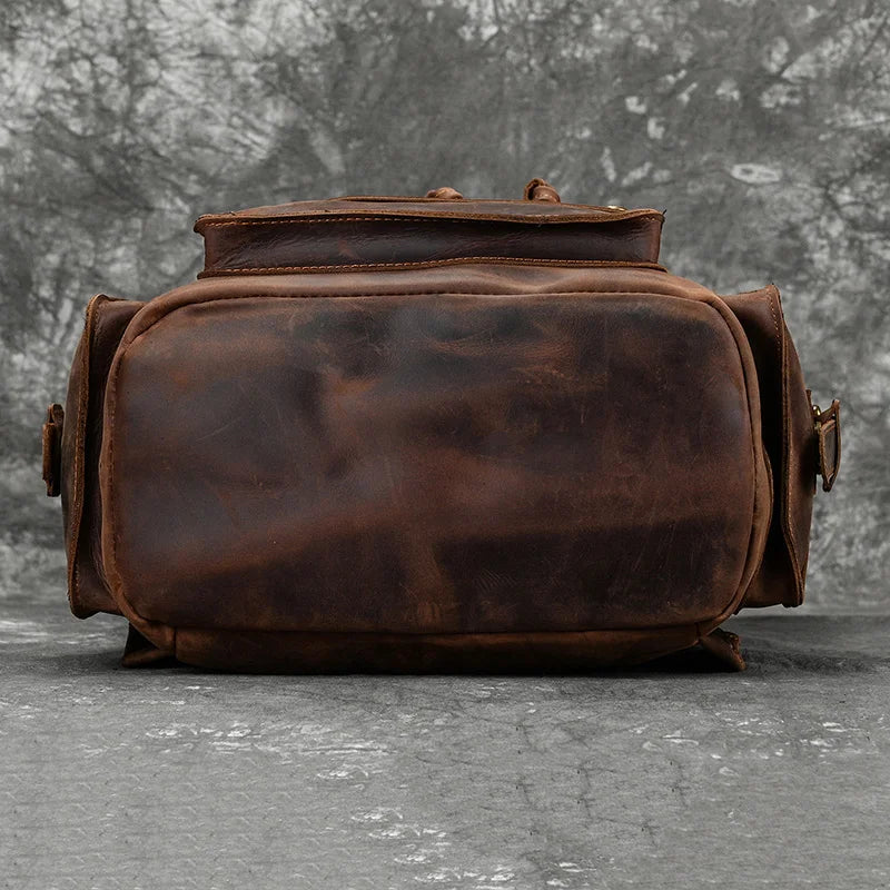 Genuine Leather 17 Inch Laptop Travel Backpack - Large Daypack for Men