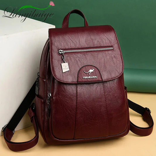 Women Leather Backpack - High Quality Vintage School and Travel Bag