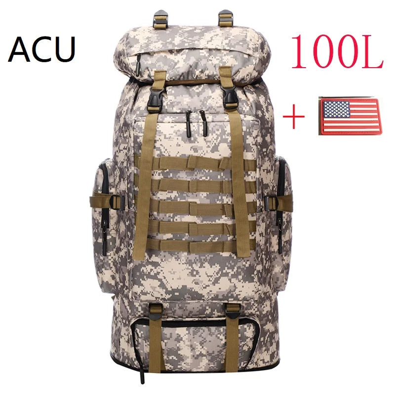 80L/100L Mountaineering Tactical Backpack - Large Climbing Bag for Hiking & Camping