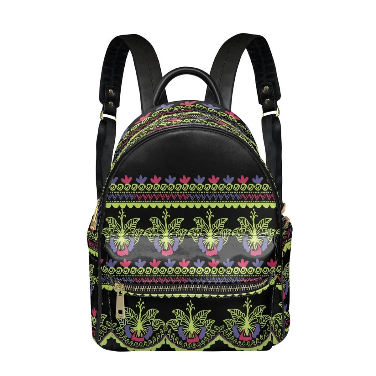 Fashion Floral Print PU Leather Backpack - Stylish Bag for Women and Teenage Girls
