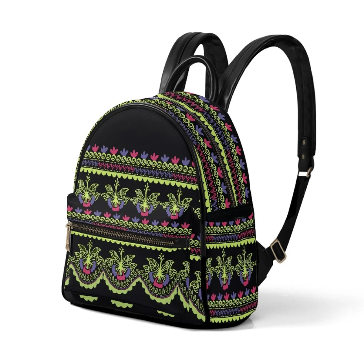 Fashion Floral Print PU Leather Backpack - Stylish Bag for Women and Teenage Girls
