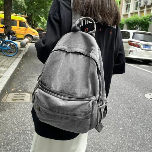 Gray Denim Backpack - Leisure Travel Shoulder Bag for Women Boys and Girls