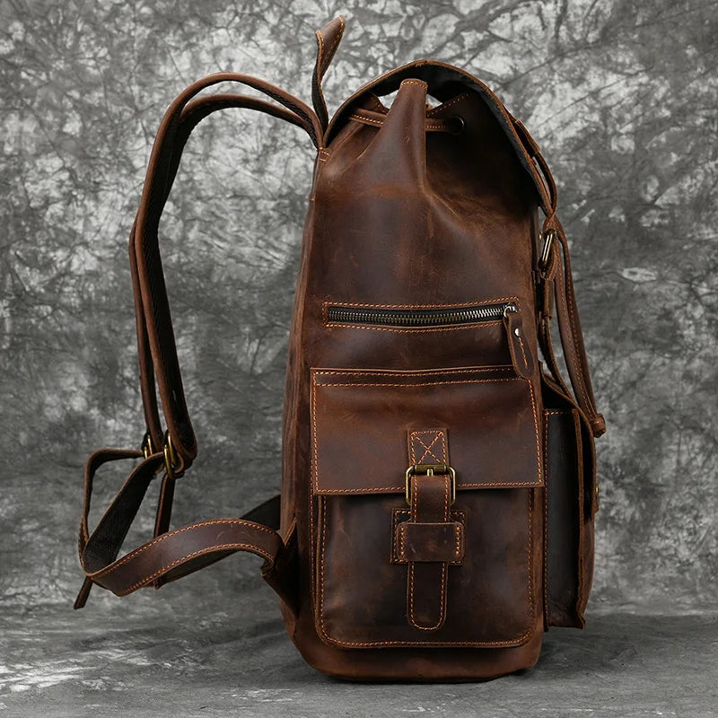 Genuine Leather 17 Inch Laptop Travel Backpack - Large Daypack for Men