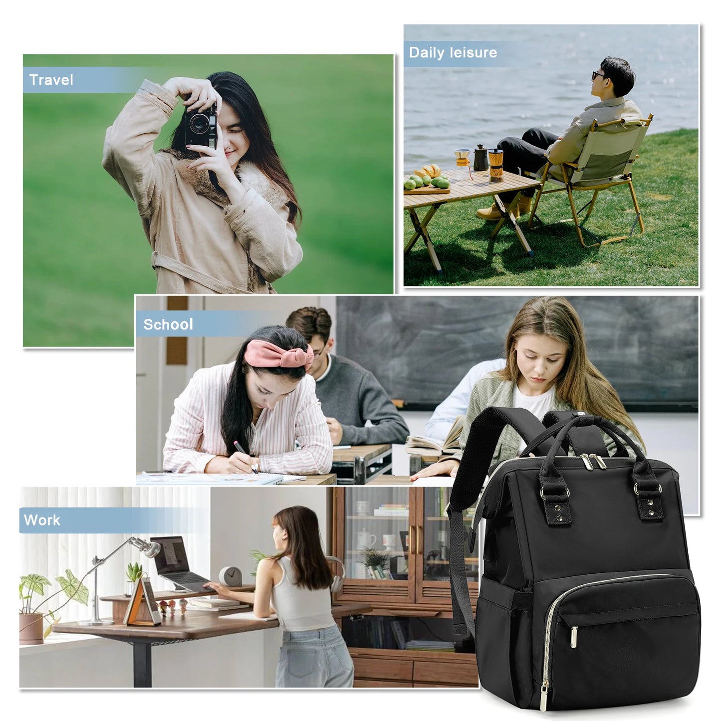 Water Resistant Laptop Backpack for Women - Stylish Business Travel Bag with USB Port