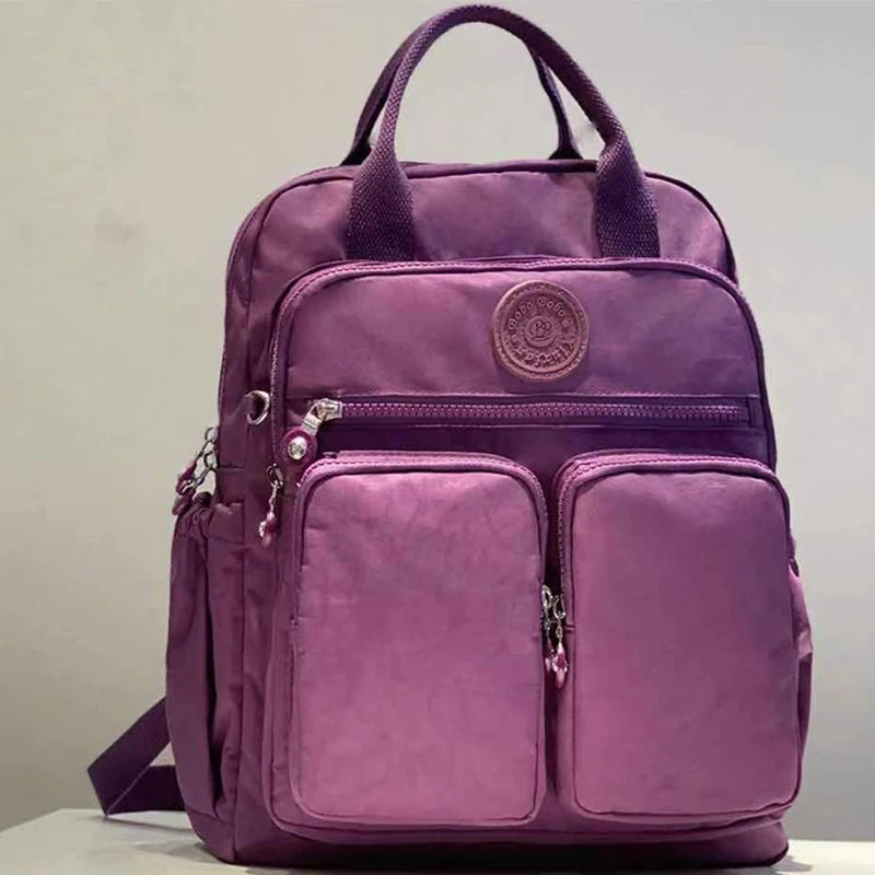 Fashion Waterproof Nylon Backpack - Multi-Pocket Travel School Laptop Bag for Women
