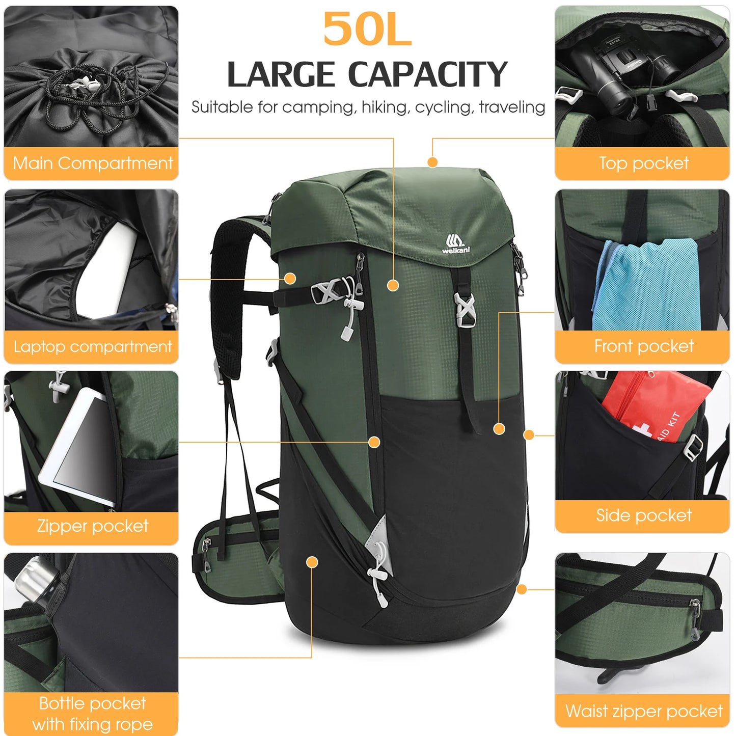 50L Waterproof Mountain Backpack - Tactical Outdoor Sports Bag for Camping & Hiking