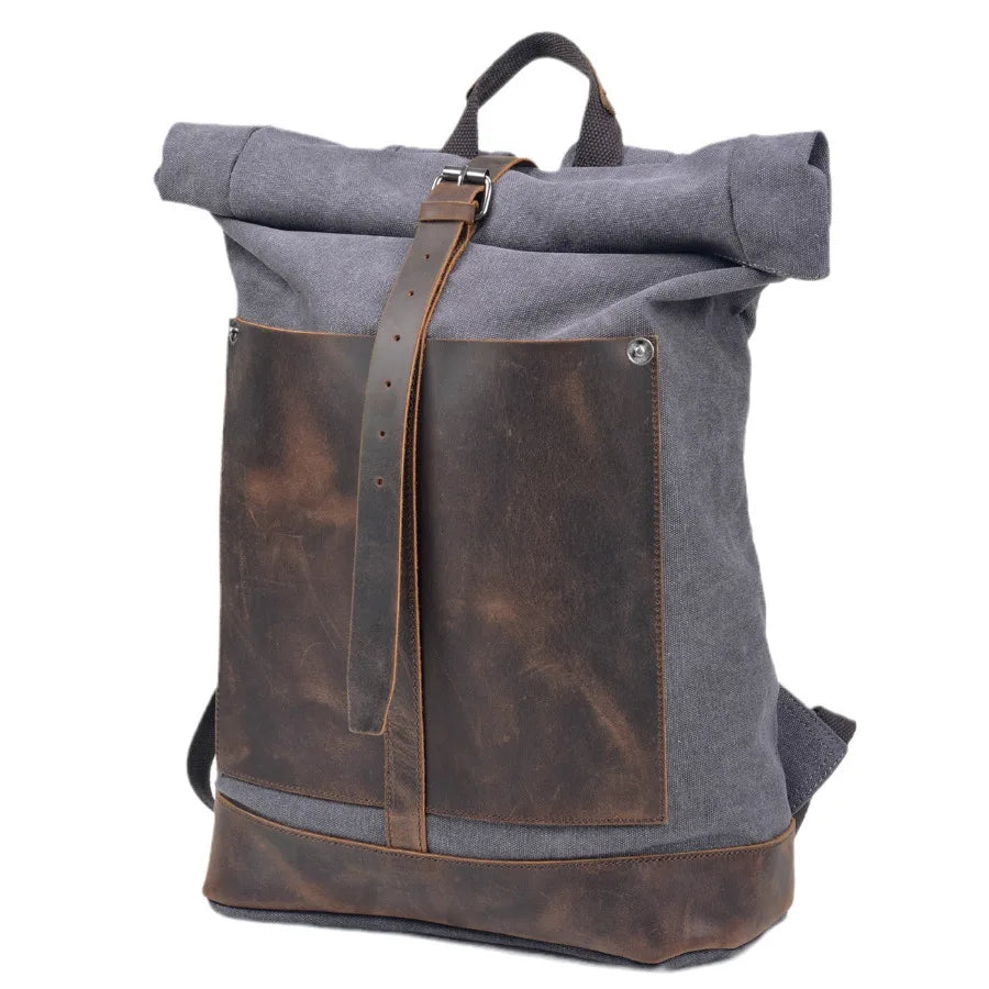 Top Quality Canvas & Cowhide Travel Backpack - 16 Inch Laptop Bag