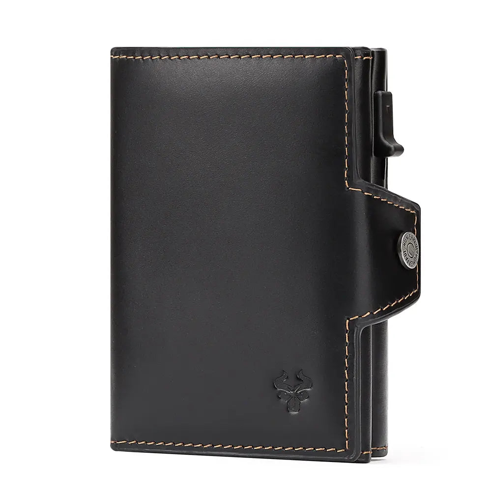 Smart Pop Up RFID Card Wallet - Genuine Leather Slim Card Case with Coin Purse