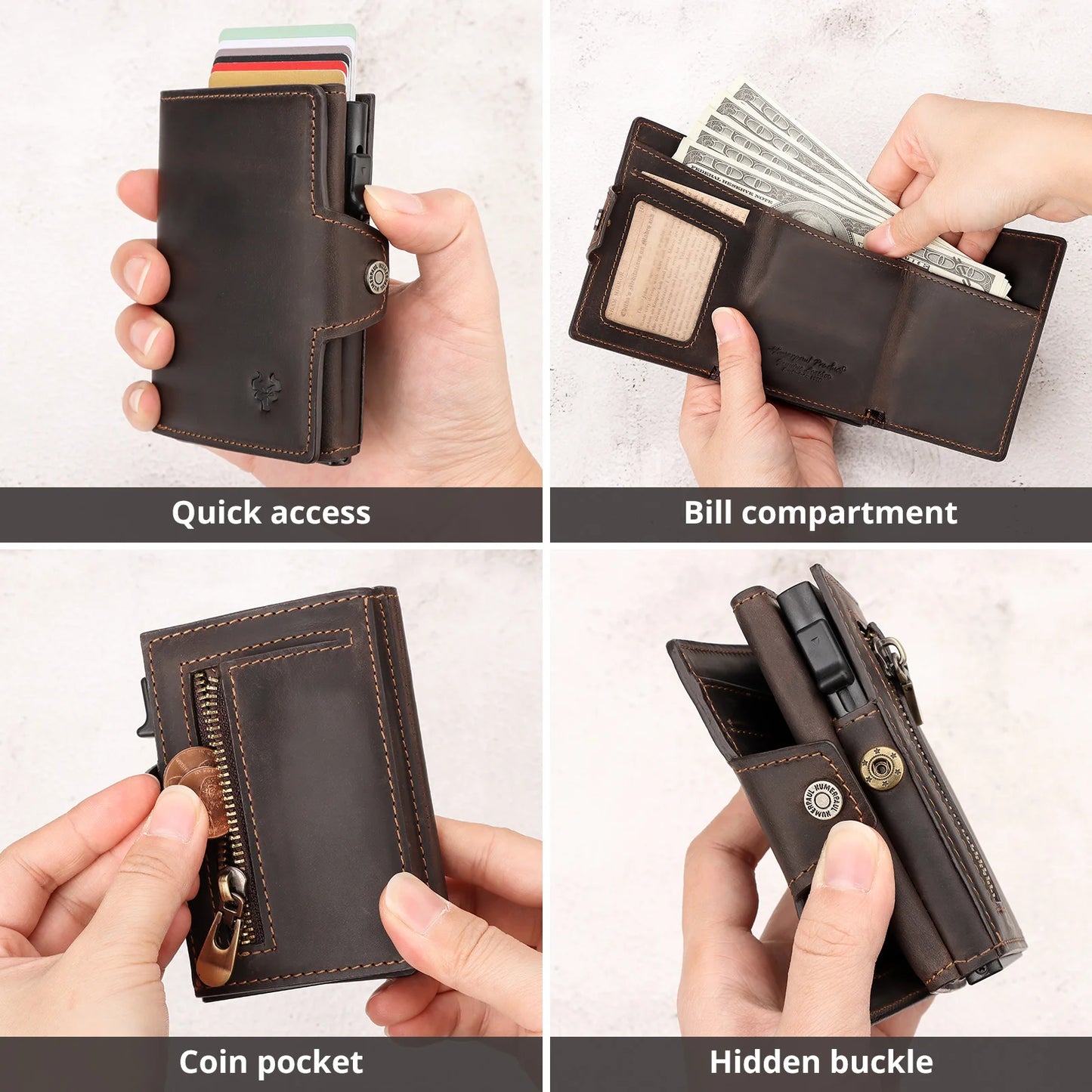 Smart Pop Up RFID Card Wallet - Genuine Leather Slim Card Case with Coin Purse