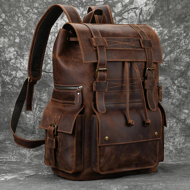 Genuine Leather 17 Inch Laptop Travel Backpack - Large Daypack for Men