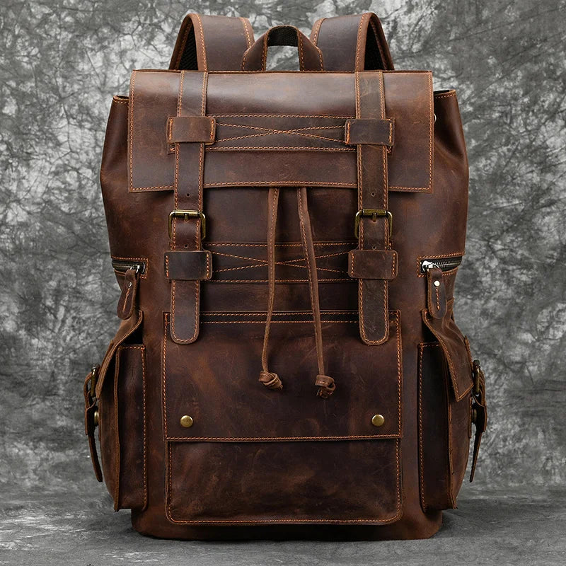 Genuine Leather 17 Inch Laptop Travel Backpack - Large Daypack for Men