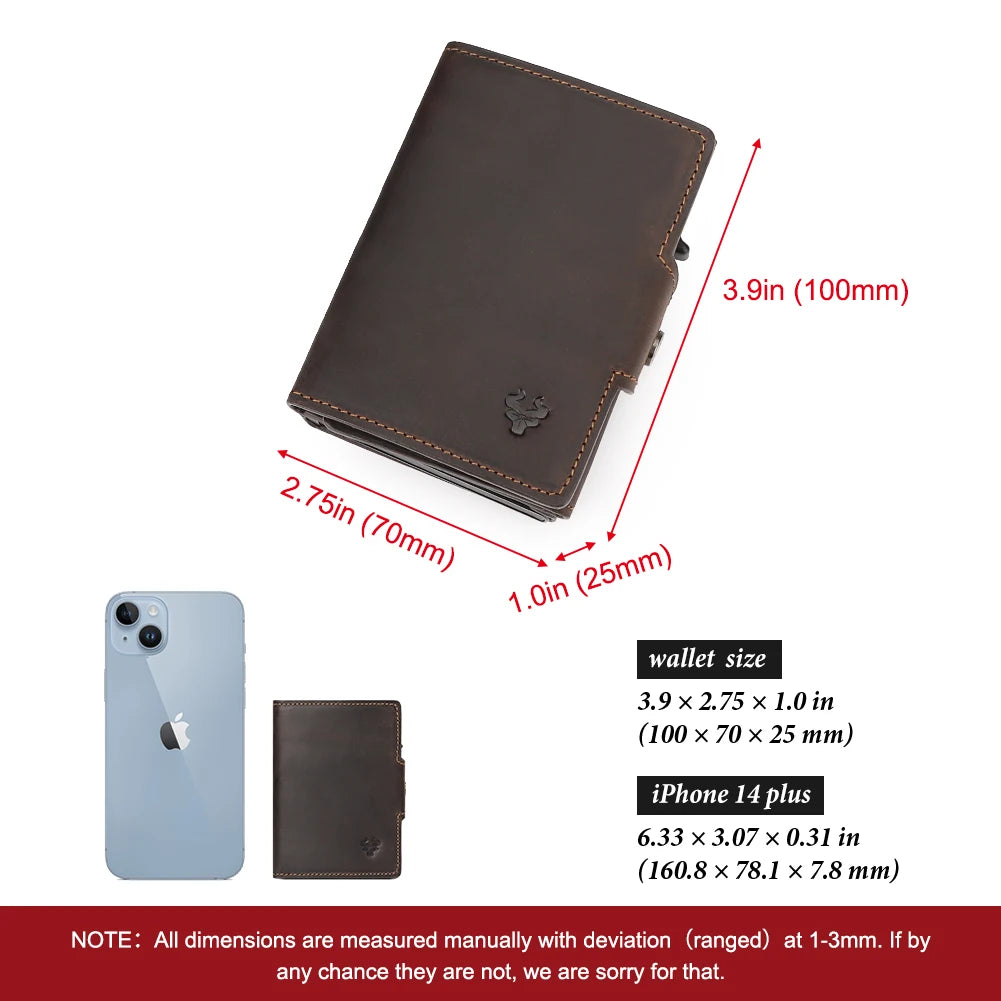 Smart Pop Up RFID Card Wallet - Genuine Leather Slim Card Case with Coin Purse