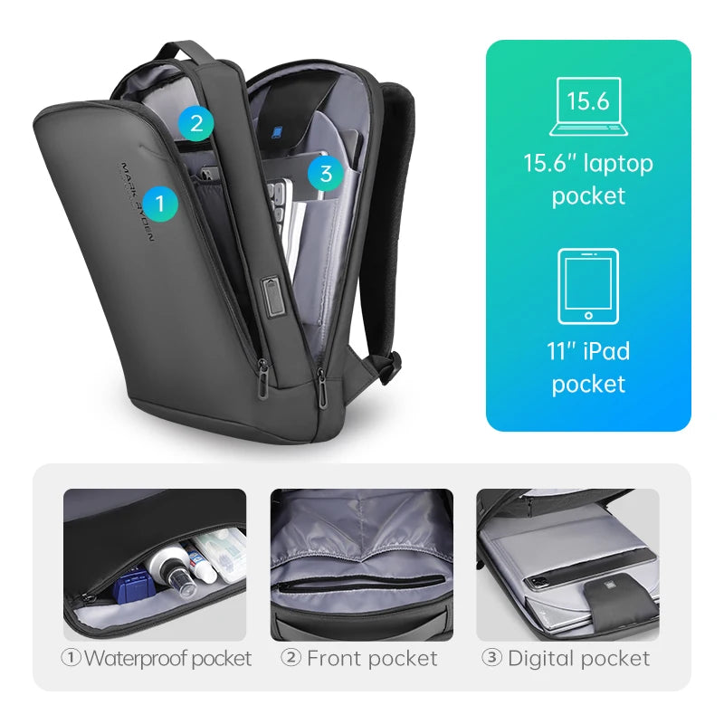 Minimalist Business Backpack with Hard Shell Front - 15.6 Inch Laptop Bag