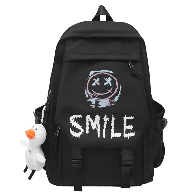 Pocket Front Preppy Style Nylon Backpack - Kawaii Large Capacity School Bag