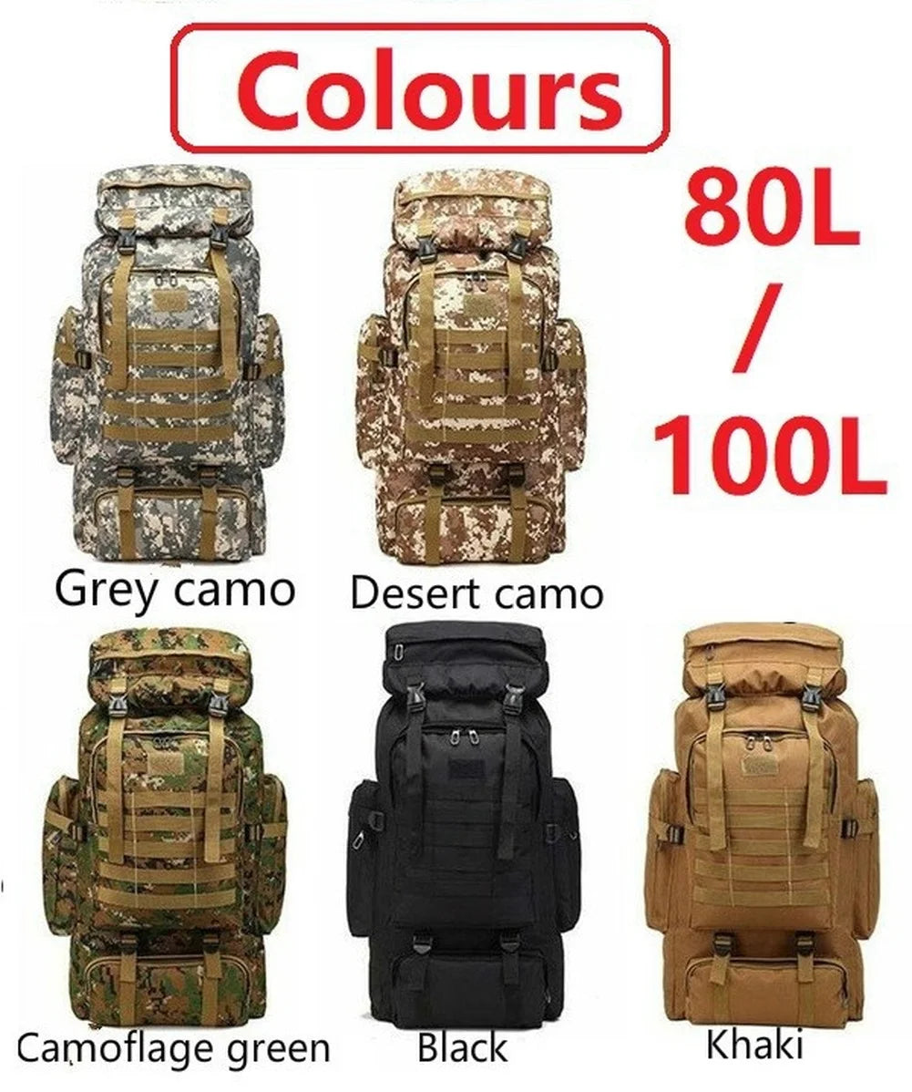 80L/100L Mountaineering Tactical Backpack - Large Climbing Bag for Hiking & Camping
