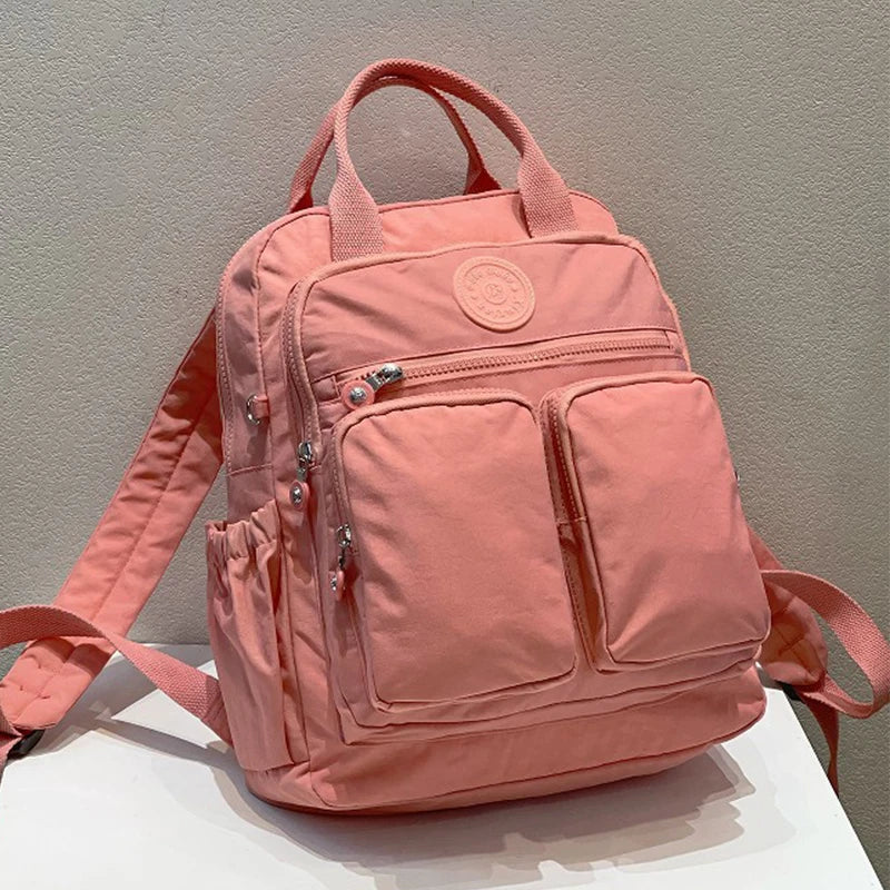 Fashion Waterproof Nylon Backpack - Multi-Pocket Travel School Laptop Bag for Women