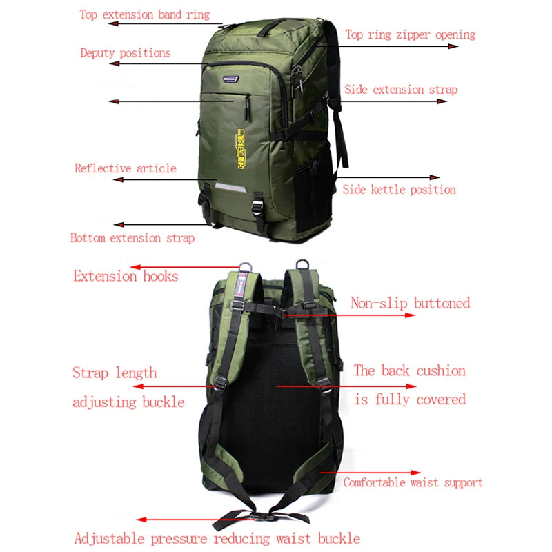 50L/80L Outdoor Climbing Travel Backpack - Sports Camping Hiking Rucksack