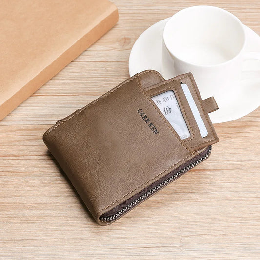 RFID PU Leather Trifold Wallet - Retro Design with ID Window & Card Holder