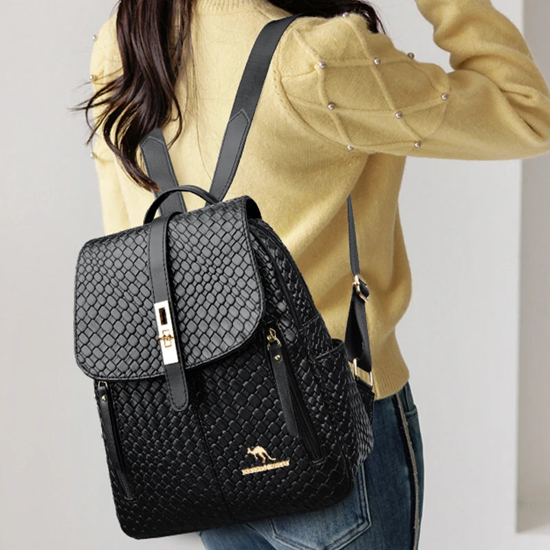 Luxury Women Leather Backpack - Vintage School Bag Rucksack for Girls