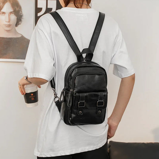 Lightweight Multifunction Men's Backpack Fashion Chest Bag Small Shoulder Bags For Men Crossbody Bag PU Leather Small Backpacks