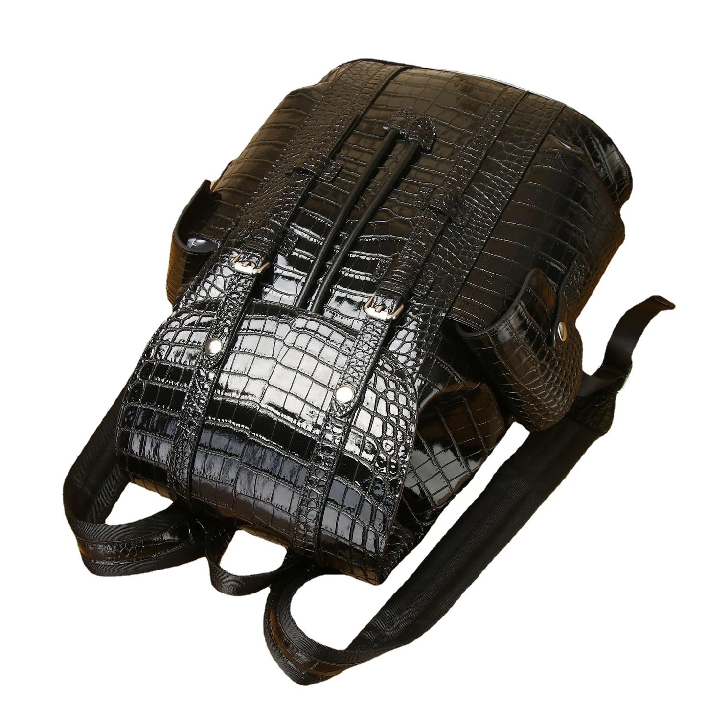 Crocodile Pattern Leather Travel Backpack - Large Capacity Bag for Men and Teenagers