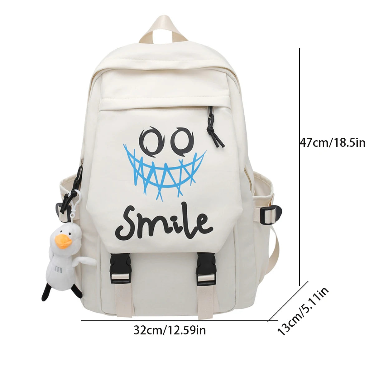 Pocket Front Preppy Style Nylon Backpack - Kawaii Large Capacity School Bag
