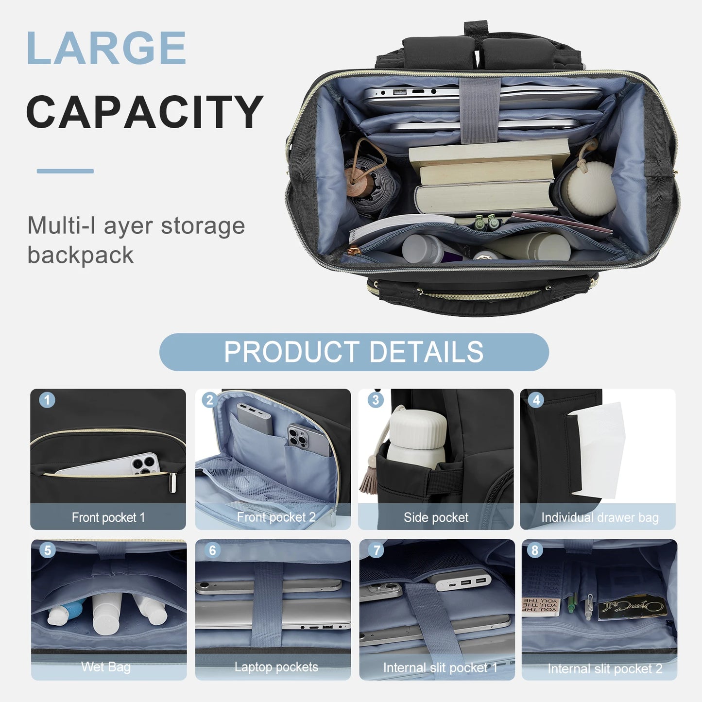 Water Resistant Laptop Backpack for Women - Stylish Business Travel Bag with USB Port