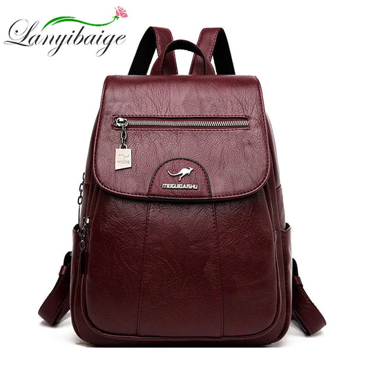 Women Leather Backpack - High Quality Vintage School and Travel Bag