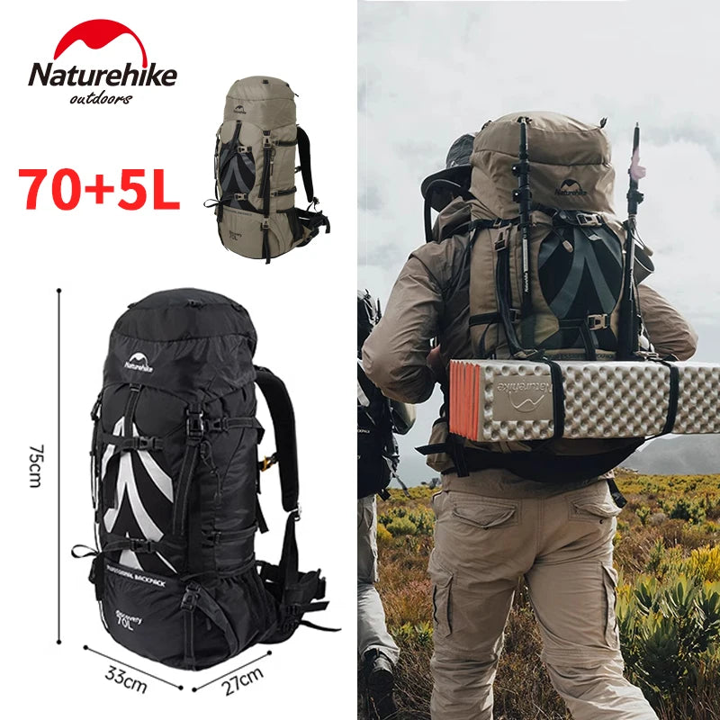 70L+5L Waterproof Hiking Backpack - Lightweight Mountaineering & Camping Pack with Rain Cover