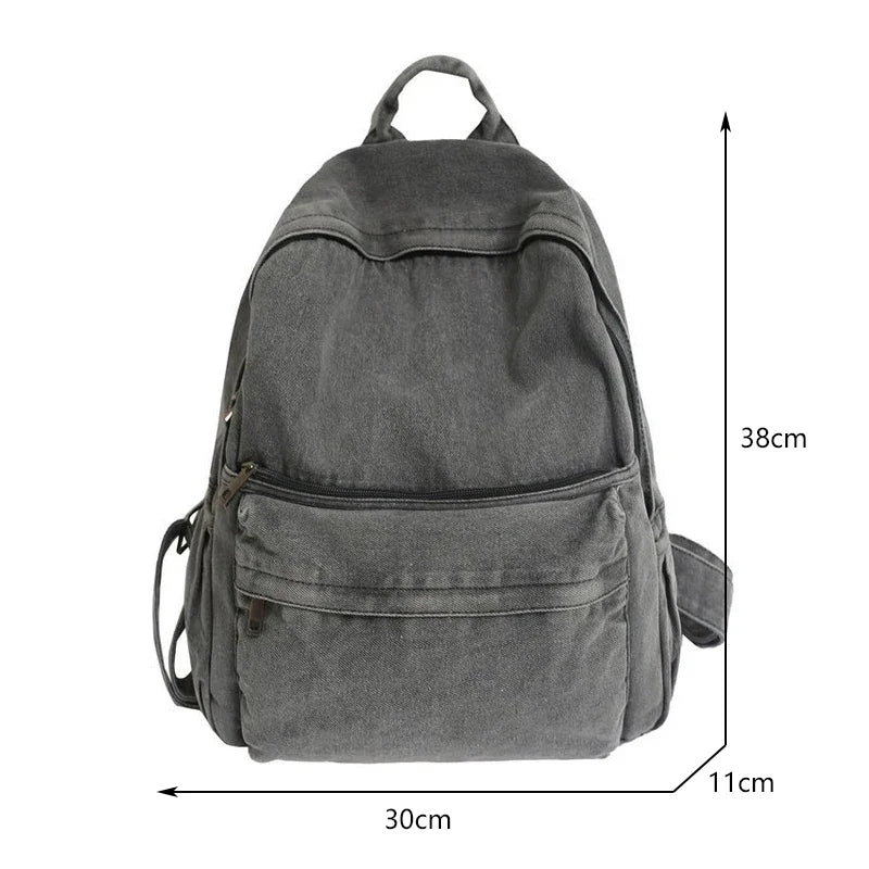 Gray Denim Backpack - Leisure Travel Shoulder Bag for Women Boys and Girls