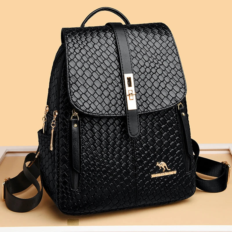 Luxury Women Leather Backpack - Vintage School Bag Rucksack for Girls