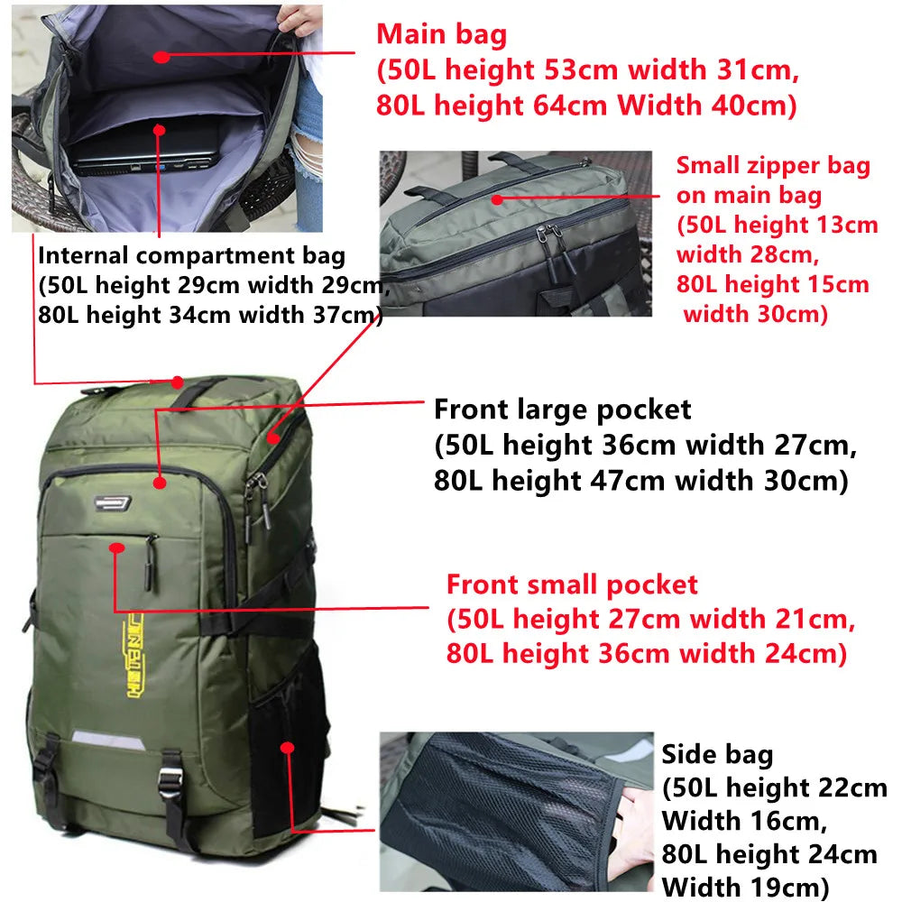 50L/80L Outdoor Climbing Travel Backpack - Sports Camping Hiking Rucksack