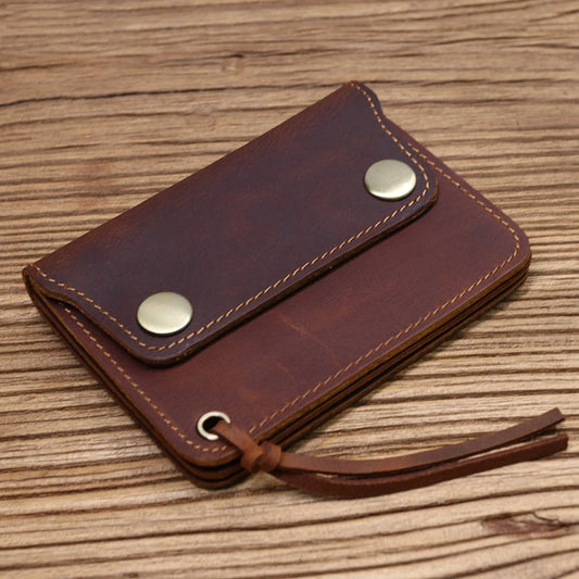 100% Genuine Leather Handmade Vintage Wallet - Short Purse with Zipper Coin Pocket