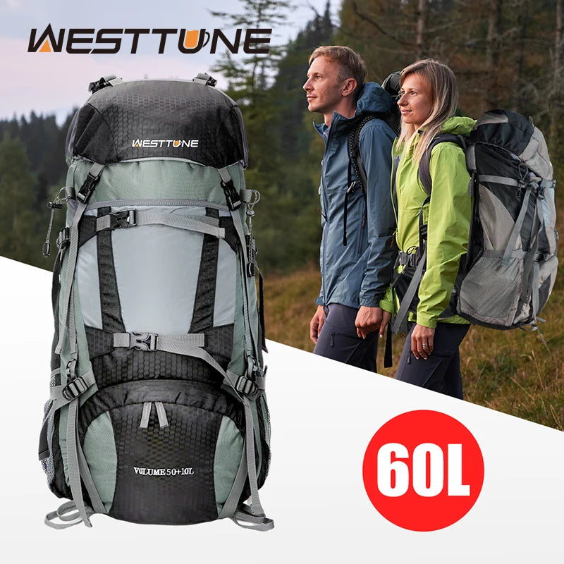 60L Explorer Internal Frame Backpack with Rain Cover - Hiking Camping Travel Pack
