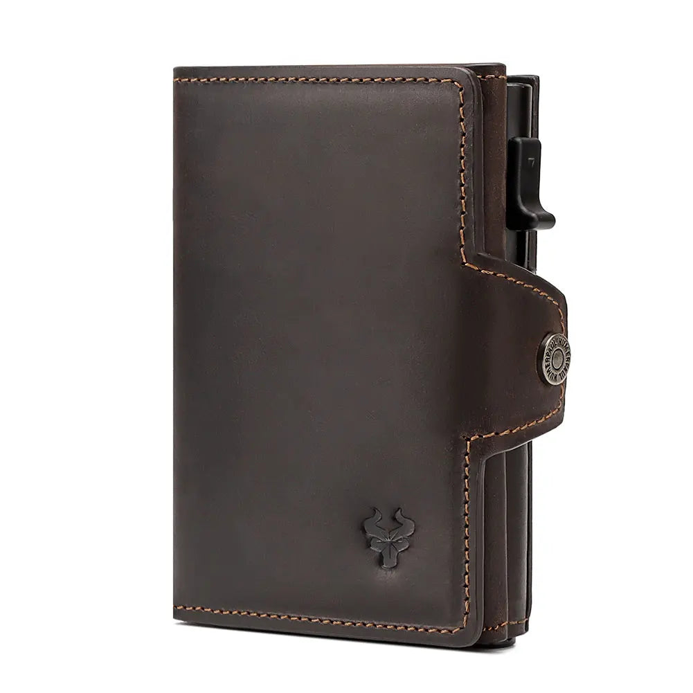 Smart Pop Up RFID Card Wallet - Genuine Leather Slim Card Case with Coin Purse
