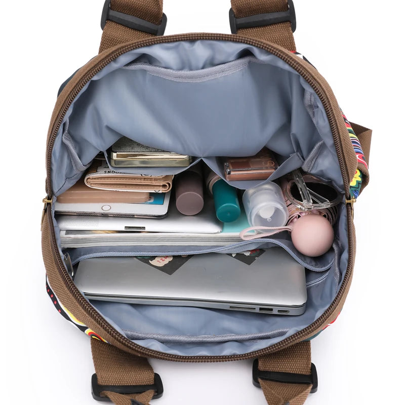 Fashion Designer Canvas Rucksack - Large Travel and School Backpack for Women and Students