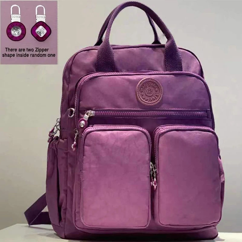 Fashion Waterproof Nylon Backpack - Multi-Pocket Travel School Laptop Bag for Women
