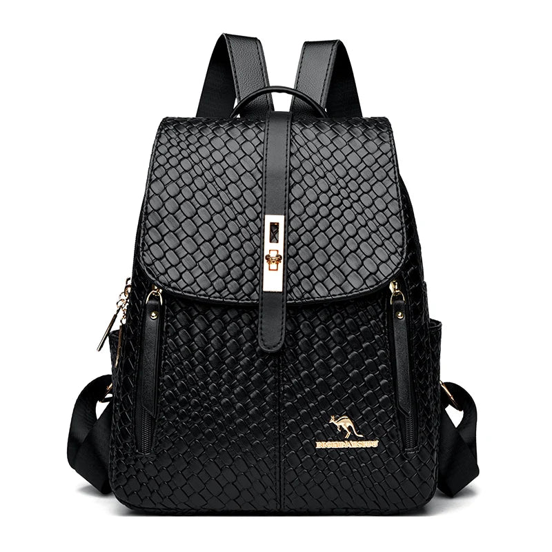 Luxury Women Leather Backpack - Vintage School Bag Rucksack for Girls