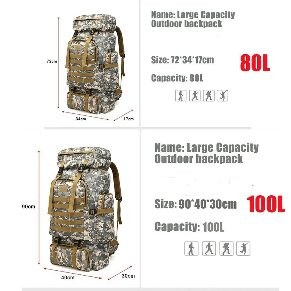80L/100L Mountaineering Tactical Backpack - Large Climbing Bag for Hiking & Camping