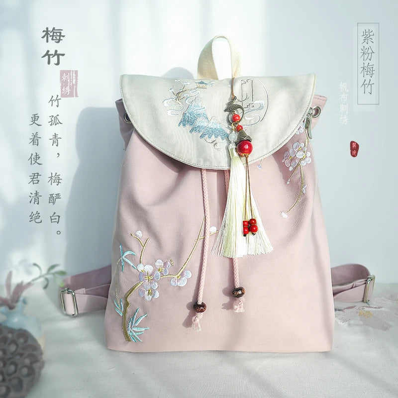 15 Inch Retro Backpack - Handmade Embroidery Canvas Laptop Bag