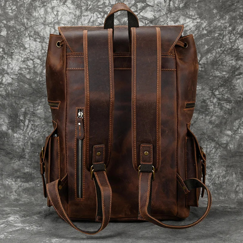Genuine Leather 17 Inch Laptop Travel Backpack - Large Daypack for Men